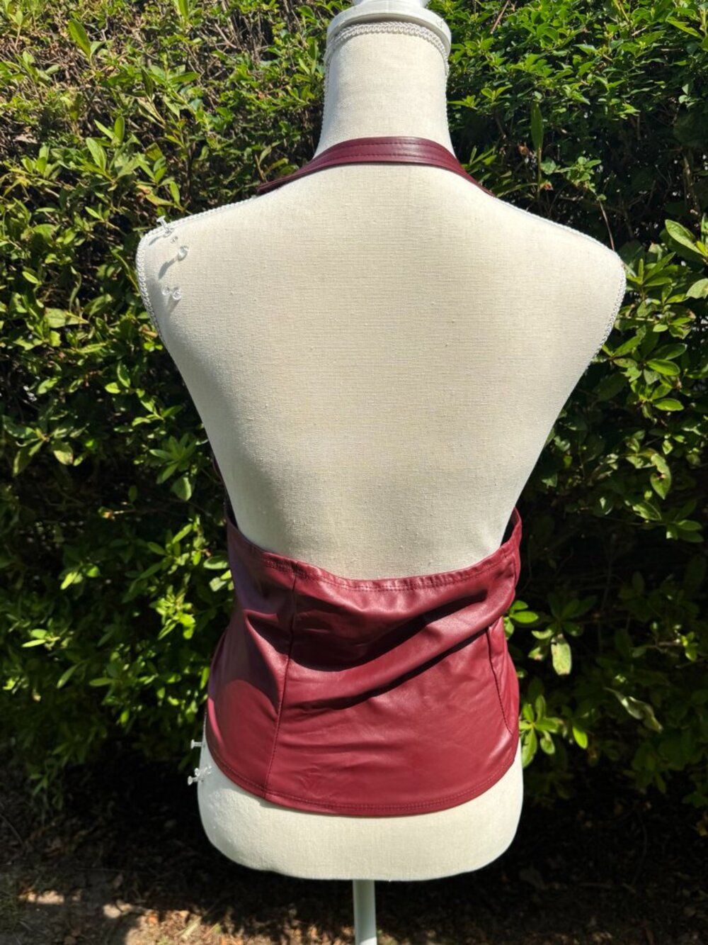 Women's 2XL Burgundy Faux Leather Corset Halter Top Lace Up - Picture 2 of 6